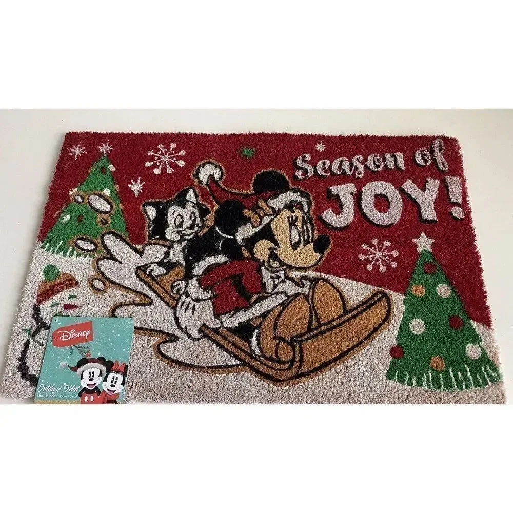 Disney Minnie Mouse Aristocats Sledding Christmas Season Coir Door Mat 18x28”